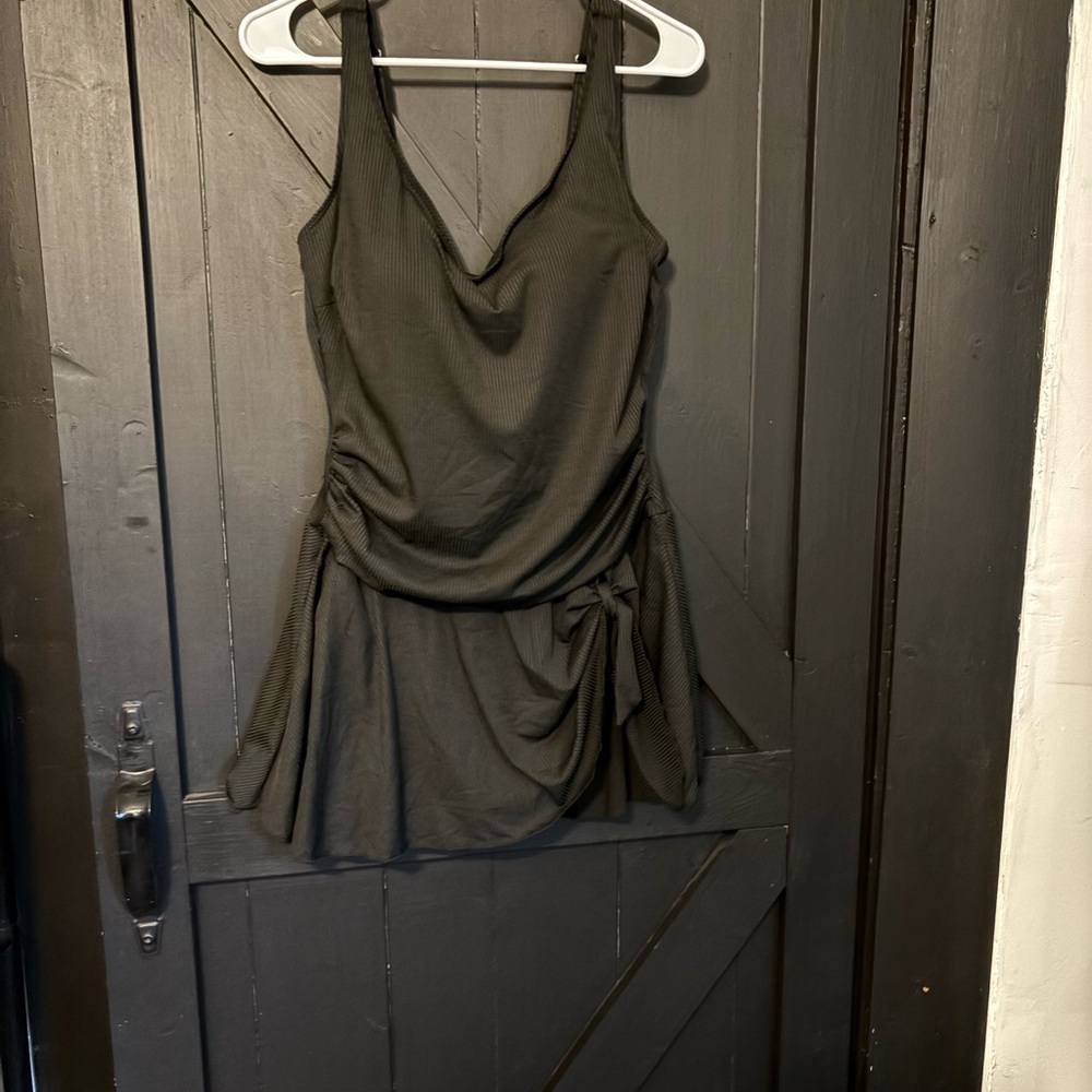 Women’s Black One-Piece Swimdress with Side Tie